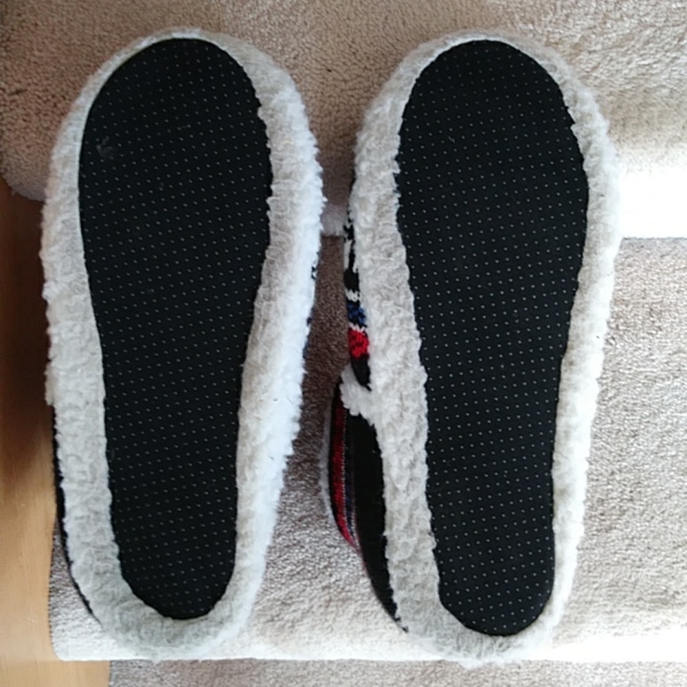 Fair Isle Faux Sherpa Bootie Snowflake Slippers XL Red White Blue Black - Picture 10 of 11
